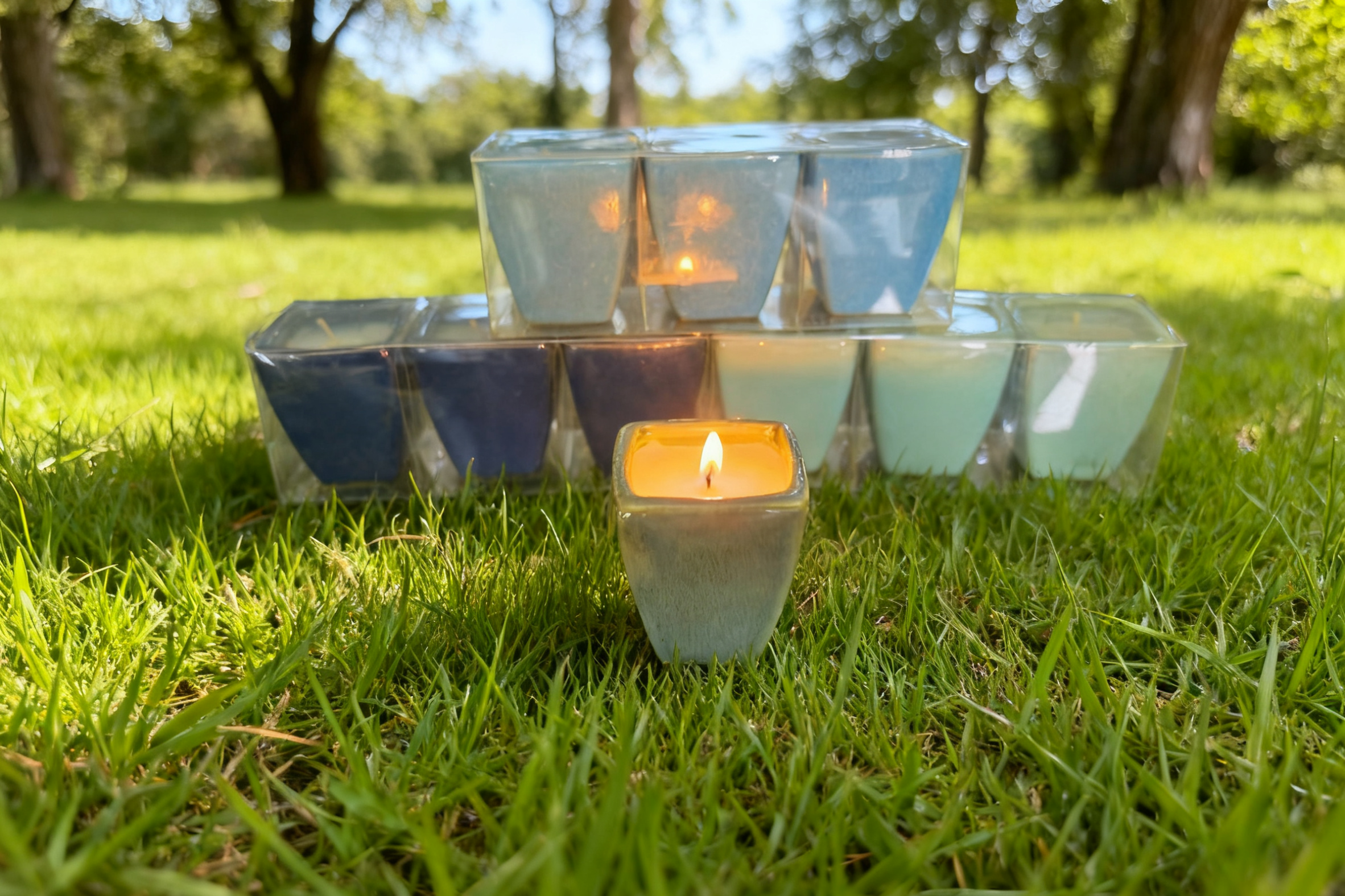 3pk Small Sqaure Ceramic Candle